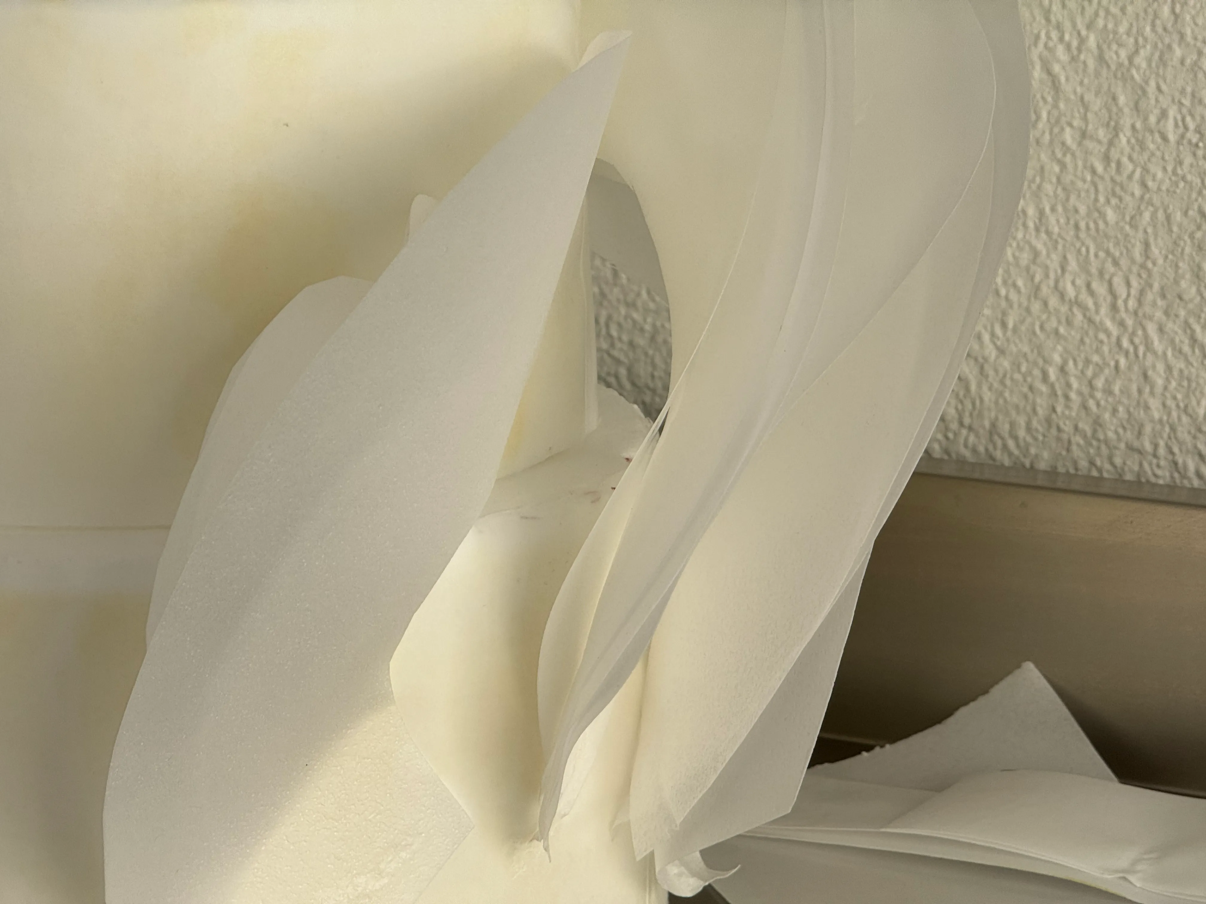 Primer plano de las láminas de papel de azúcar, finas y onduladas.
